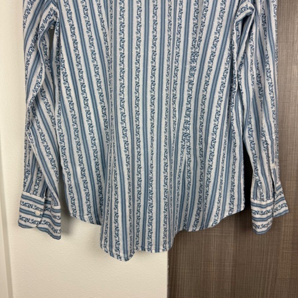 Nili Lotan Blue White Floral Striped Kate Button Down Shirt Blouse Womens Medium